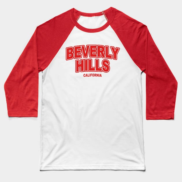 Beverly Hills California Red Baseball T-Shirt by IdenticalExposure